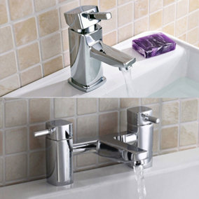 Nes Home Newport Square Mini Basin Mixer & Bath Filler Taps Chrome