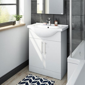 Nes Home NOREWOOD 650MM MODERN WHITE FREESTANDING BATHROOM BASIN VANITY UNIT CABINET