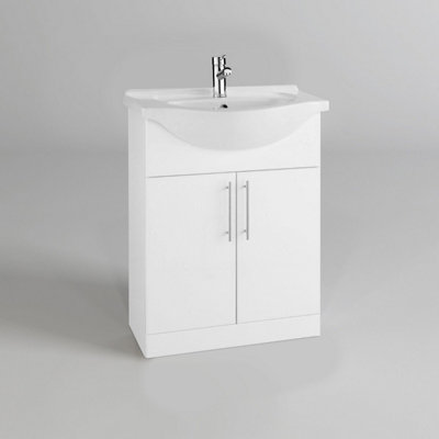 Nes Home NOREWOOD 650MM MODERN WHITE FREESTANDING BATHROOM BASIN VANITY UNIT CABINET