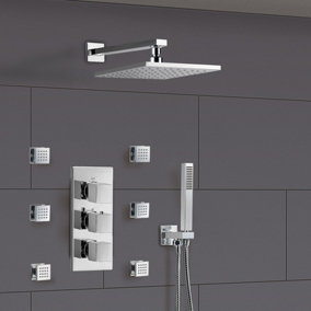 Nes Home Olive Bathroom 3 Way Concealed Thermostatic Shower - Thermostatic Valve, Shower Head and Body Jets