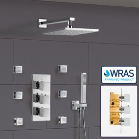 Nes Home Olive Concealed Thermostatic Shower Valve With Shower Head Body Jets And Slim Pencil Handset Kit