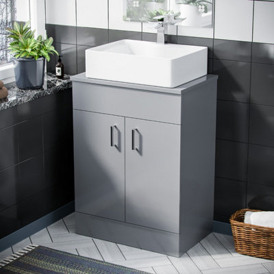 Nes Home Onken 500mm Grey Vanity Cabinet and Rectangle Counter Top Basin Unit Price Comparisons | Compare The Build