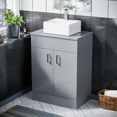 Nes Home Onken 500mm Grey Vanity Cabinet and Small Rectangle Counter Top Basin Unit Price Comparisons | Compare The Build