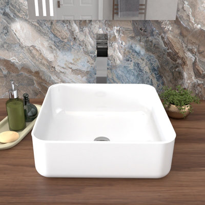 Nes Home Oscott 390mm Countertop Basin Square Gloss White