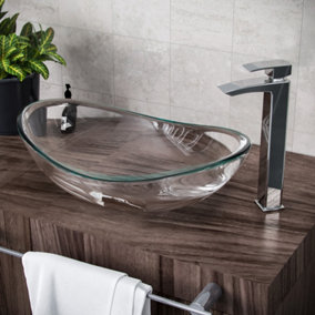 Nes Home Oval 500mm Tempered Clear Glass Basin Sink