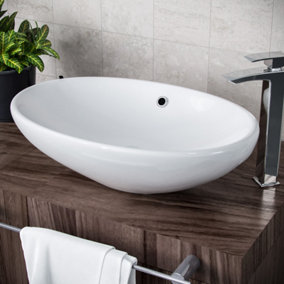 Nes Home Oval 590 mm Large Counter Top Basin Sink Overflow Wash Ceramic Bathroom
