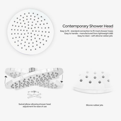 Nes Home Overhead Round Full Chrome Abs Shower Head 200mm with Swivel Elbow