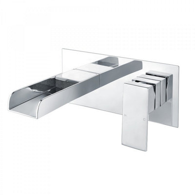 Nes Home Ozone Square Waterfall Wall Mounted Basin Mixer Tap Chrome