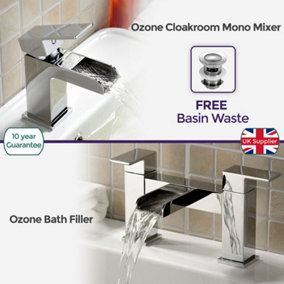 Nes Home Ozone Waterfall Brass Chrome Modern Cloakroom And Bath Filler Mixer Tap With Free Waste