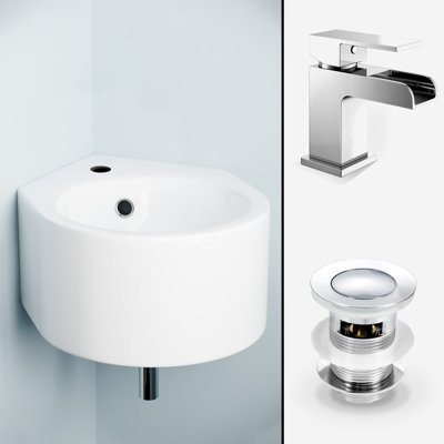 Nes Home Palmer 300 mm Bathroom Wall Hung Cloakroom Basin with Waterfall Mono Tap & Waste Price Comparisons | Compare The Build