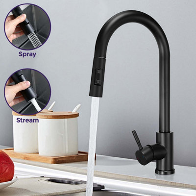 Nes Home Pull Out Kitchen Single Lever Mixer Tap 360 Swivel Matte Black Manhattan