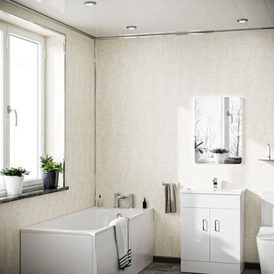 Nes Home PVC Cladding Shower Panel 2400 x 1000 x 10mm Beige | DIY at B&Q