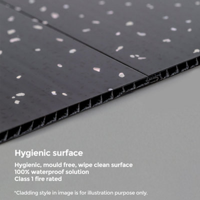 Nes Home PVC Cladding Shower Panel 2400 x 1000 x 10mm Black Pearlescent