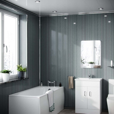 Nes Home PVC Cladding Shower Panel 2400 x 1000 x 10mm Grey Linen Price Comparisons | Compare The Build