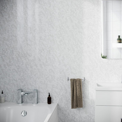 Nes Home PVC Cladding Shower Panel 2400 x 1000 x 10mm Grey Shine White ...