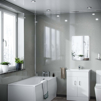 Nes Home PVC Cladding Shower Panel 2400 x 1000 x 10mm Gun Metal Sparkle