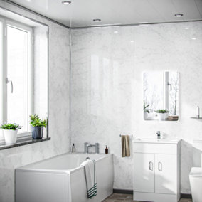 Nes Home PVC Cladding Shower Panel 2400 x 1000 x 10mm Light Grey Marble