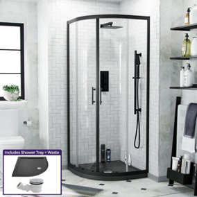 Nes Home Quadrant 800mm Shower Enclosure, Tray & Waste Matte Black