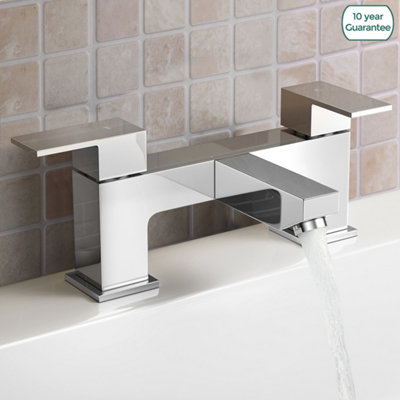 Nes Home Raldo Modern Bath Filler Tap Bathroom Chrome Twin Lever Square Faucet
