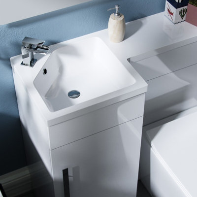 Nes Home Raven Left Hand 900mm Flat Pack Vanity Basin Unit, WC Unit & Ellis UF Back to Wall Toilet White