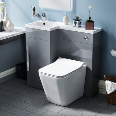 Nes Home Raven Left Hand 900mm Vanity Basin Unit, WC Unit & Elora Back to Wall Toilet Set Grey Price Comparisons | Compare The Build
