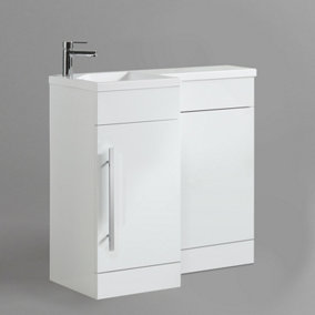 Nes Home Raven LH 900mm Vanity Basin Unit, WC Unit & Desone Back to Wall Toilet White