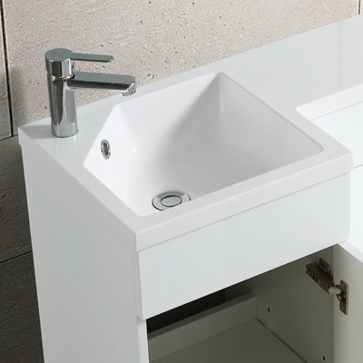 Nes Home Raven LH 900mm Vanity Basin Unit, WC Unit & Desone Back to Wall Toilet White