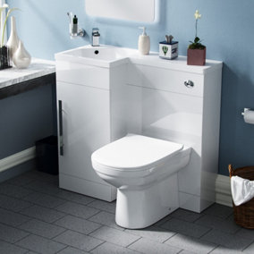 Nes Home Raven LH 900mm Vanity Basin Unit, WC Unit & Elso BTW Toilet White - Flat Pack