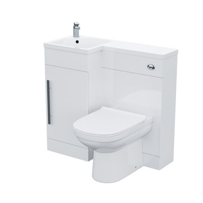 Nes Home Raven LH 900mm Vanity Basin Unit, WC Unit & Elso BTW Toilet White - Flat Pack