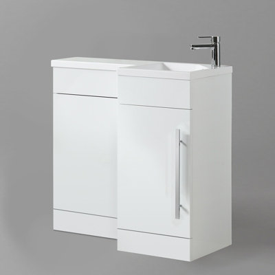 Nes Home Raven RH 900mm Vanity Basin Unit, WC Unit & Desone Back to Wall Toilet White