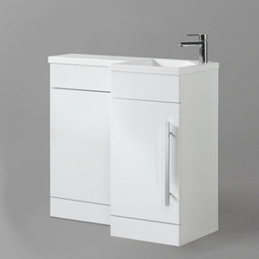 Nes Home Raven RH 900mm Vanity Basin Unit, WC Unit & Desone Back to Wall Toilet White