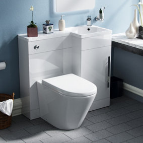 Nes Home Raven Right Hand 900mm Vanity Basin Unit, WC Unit & Ellis Back to Wall Toilet White