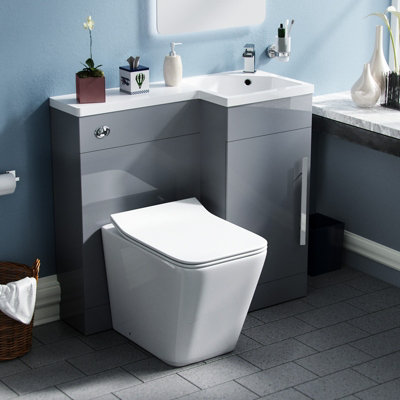 Nes Home Raven Right Hand 900mm Vanity Basin Unit, WC Unit & Elora Back to Wall Toilet Grey