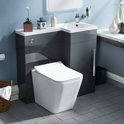 Nes Home Raven Right Hand 900mm Vanity Basin Unit, WC Unit & Elora Back to Wall Toilet Grey