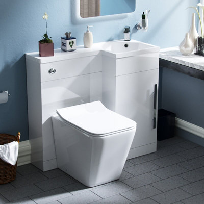 Nes Home Raven Right Hand 900mm Vanity Basin Unit, WC Unit & Elora Back to Wall Toilet White