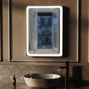 Nes Home Rectangle Demist LED Bathroom Mirror Touch Brushed Brass 500 X 700mm
