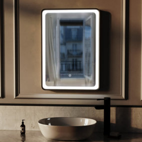 Nes Home Rectangle Demist LED Bathroom Mirror Touch Matte Black 500 X 700mm