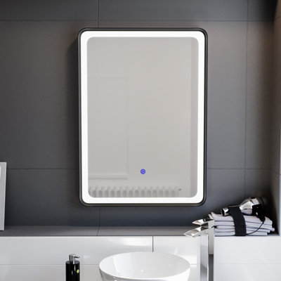 Nes Home Rectangle Demist LED Bathroom Mirror Touch Matte Black 500 X 700mm