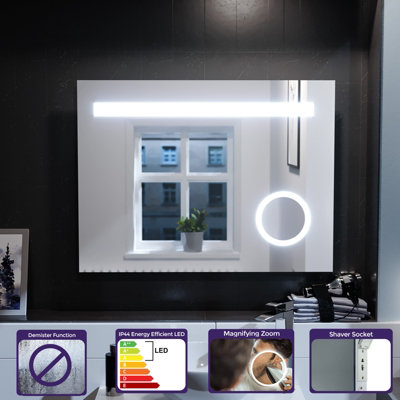 Nes Home Rectangle Illuminated LED 800mm x 600mm Bathroom Mirror Demister