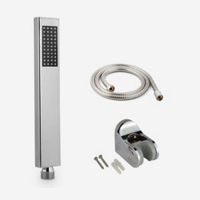 Nes Home Rectangular Bathroom Shower Chrome Handset With Hose & Holder