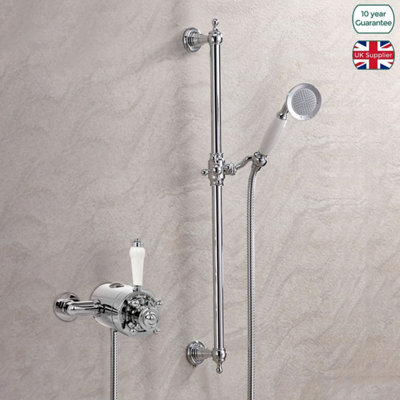 Nes Home Refal Cross Traditional Bathroom Exposed Thermostatic Shower Mixer - Shower Handset, Slider Rail Kit