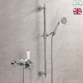 Nes Home Refal Cross Traditional Bathroom Exposed Thermostatic Shower Mixer - Shower Handset, Slider Rail Kit