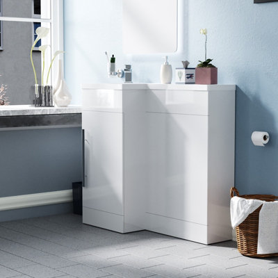 Nes Home Relovane 900 mm Modern L Shape Left Hand Bathroom Basin Vanity WC Unit