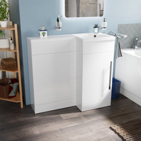 Nes Home Relovane 900mm L Shape Right Hand Bathroom White Basin Vanity Flat Pack