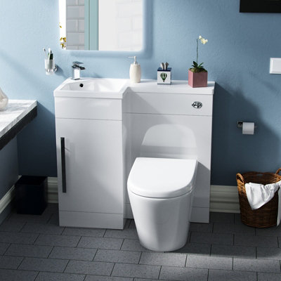 Nes Home Revune Left Hand Back To Wall Toilet, WC Unit & Resin Basin White Flat Pack