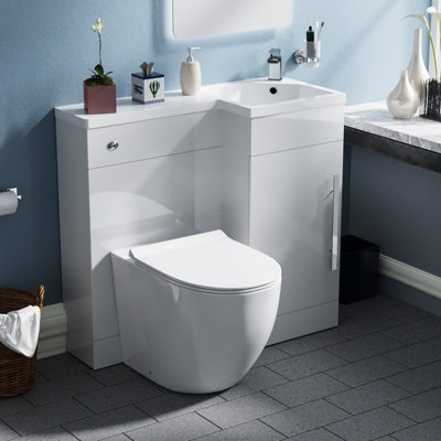 Nes Home Revune Right Hand Back To Wall Toilet, WC Unit & Resin Basin White Flat Pack Price Comparisons | Compare The Build