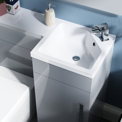 Nes Home Right Hand 900mm Flat Pack Vanity Basin Unit, WC Unit & Ellis UF Back to Wall Toilet Light Grey