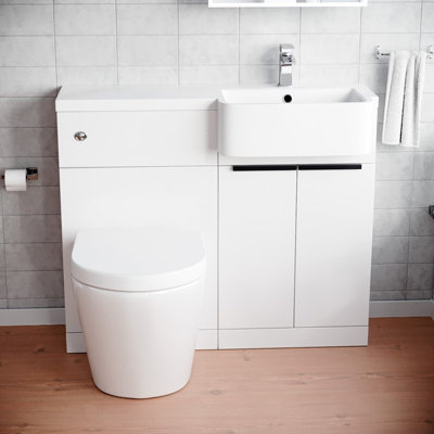 Nes Home Right Hand Basin Vanity Unit, With Black Handles, WC Unit & Rimless Toilet