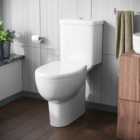 Nes Home Rimless Close-Coupled WC Toilet Pan and Soft Close Seat with Dual Flush