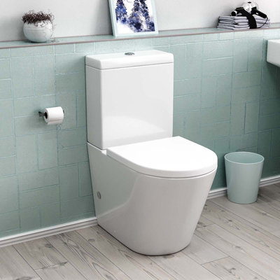 Nes Home Rimless Close Coupled WC Toilet Pan Cistern and Soft Close Seat Bathroom